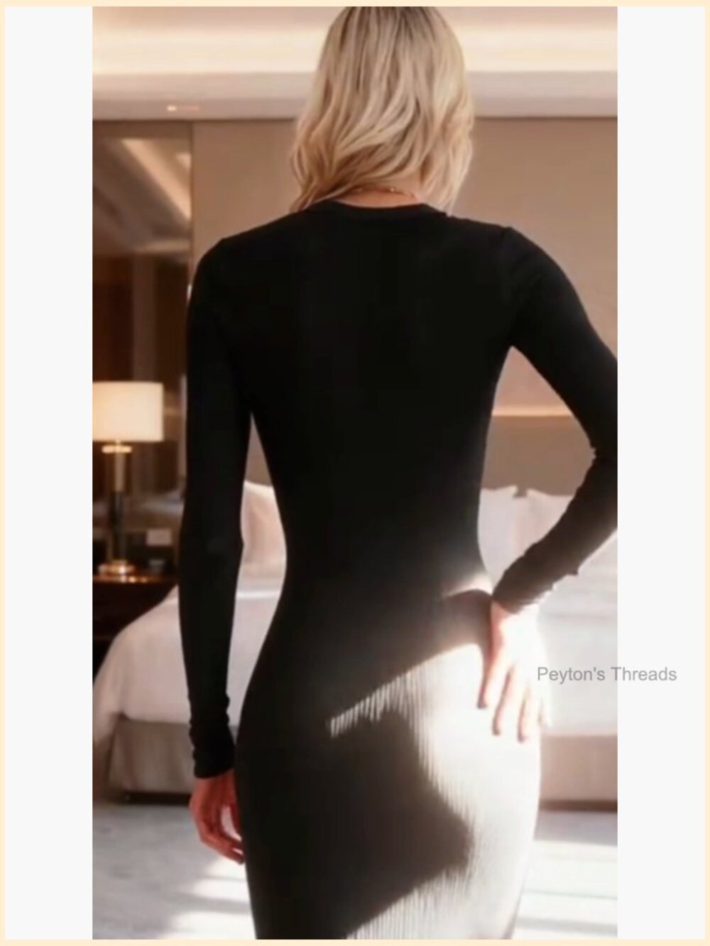 Bodycon Maxi Dress Long Sleeve Crew Neck Ribbed Lounge Dress - Picture 7 of 7